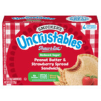 Smucker's Uncrustables Reduced Sugar Peanut Butter and Stawberry Spread, 4 Each