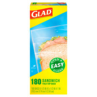 Glad Food Storage Bags, Sandwich Fold Top, 180 Each