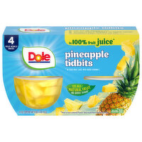 Dole Pineapple Tidbits in 100% Pineapple Juice Fruit Cups, 4 Each