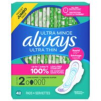 Always Ultra Thin Pads Size 2 with Wings, 42 Each