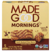 MadeGood Mornings Soft Baked Oat Bars Chocolate Chip, 5 Each