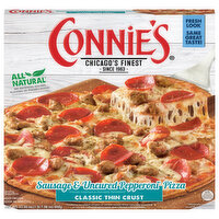 Connie's Pizza, Classic Thin Crust, Sausage & Uncured Pepperoni, 23.56 Ounce