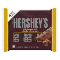Hershey's Candy Bars, Milk Chocolate, with Whole Almonds, Full Size, 6 Each
