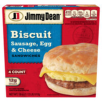 Jimmy Dean Sausage, Egg & Cheese Biscuit Breakfast Sandwiches, Frozen, 4 Each
