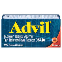 Advil Coated Tablets Pain Ibuprofen 200mg Reliever and Fever Reducer, 100 Each