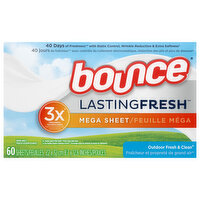 Bounce Lasting Fresh Mega Dryer Sheets, Outdoor Fresh & Clean, 60 Each