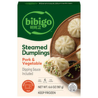 Bibigo Dumplings, Pork & Vegetable, Korean Style, Steamed, 6.6 Ounce