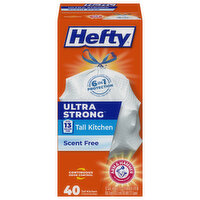 Hefty 13 Gallon Ultra Strong Drawstring White Unscented, 40 Each