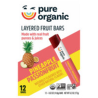 Pure Organic Layered Fruit Bars, Pineapple & Passionfruit Fruit Snacks, 12 Each