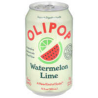 OLIPOP Prebiotic Soda, Watermelon Lime, 12 Ounce