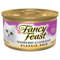 Purely Fancy Feast Pate Wet Cat Food, Classic Pate Tender Beef & Liver Feast, 3 Ounce