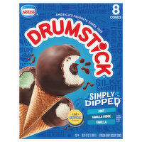 Drumstick Simply Dipped Vanilla Vanilla Fudge Mint Frozen Dairy Dessert Cones, 8 Each