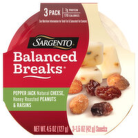 Sargento Balanced Breaks, Pepper Jack Natural Cheese, Honey Roasted Peanuts and Raisins, 4.5 Ounce