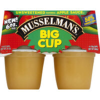 Musselman's Apple Sauce, Natural, Unsweetened, Big Cup, 4 Each
