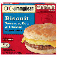 Jimmy Dean Sausage, Egg & Cheese Biscuit Breakfast Sandwiches, Frozen, 4 Each