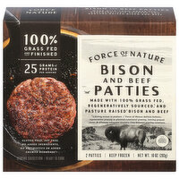 Force of Nature Ground Bison and Beef Burger Patties Grass Fed, Pasture Raised, 10 Ounce