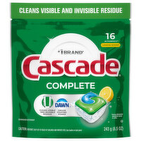 Cascade Complete Dishwasher Pods, Lemon Scent, 16 Each