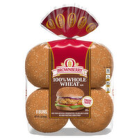 Brownberry Whole Grains 100% Whole Wheat Sandwich Buns, 8 Each