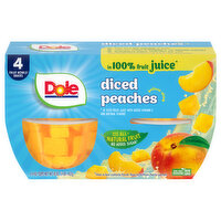 Dole Yellow Cling Diced Peaches in 100% Fruit Juice Cups, 4 Each