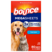 Bounce Pet Hair And Lint Guard Mega Dryer Sheets With 3X Pet Hair Fighters, 80 Each