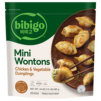 Bibigo Chicken & Vegetable Dumplings, Korean Style, Mini Wontons, 24 Ounce