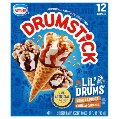 Drumstick Vanilla Fudge Swirl and Vanilla Caramel Swirl Sundae Cones