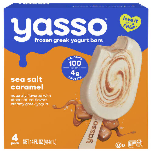 Yasso Frozen Greek Yogurt, Sea Salt Caramel Bars, 4 pack