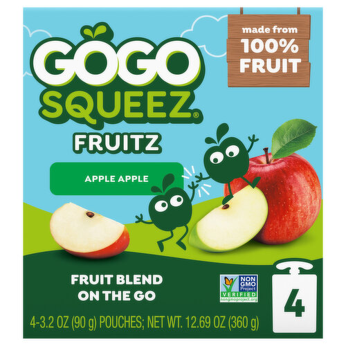 GoGo Squeez Applesauce, Apple Apple, 4 Pack