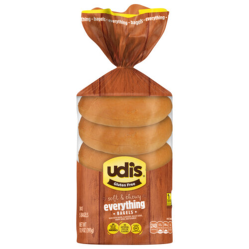 Udi's Bagels, Gluten Free, Everything, Soft & Chewy