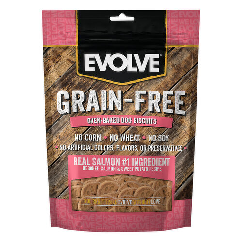 Evolve Dog Biscuits, Grain-Free, Deboned Salmon, & Sweet Potato Recipe, Oven-Baked