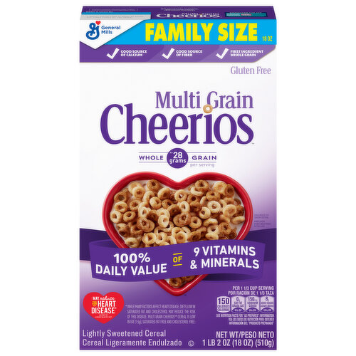 Cheerios Cereal, Multi Grain, Lightly Sweetened, Family Size