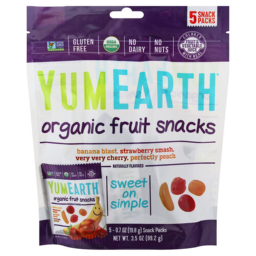 YumEarth Fruit Snacks, Organic, Assorted, 5 Snack Packs