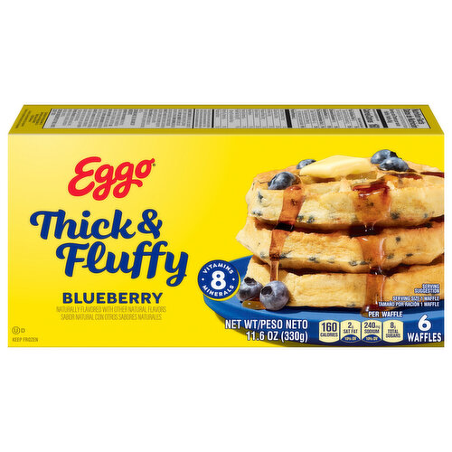 Eggo Thick and Fluffy Frozen Waffles, Frozen Breakfast, Belgian Style, Blueberry