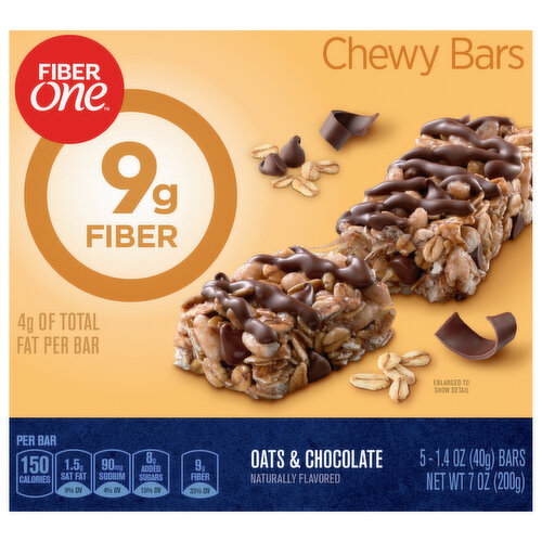 Fiber One Chewy Bar, Oats and Chocolate, Fiber Bars, 5 Count