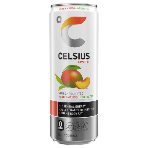 Celsius Green Tea, Peach Mango, Non-Carbonated