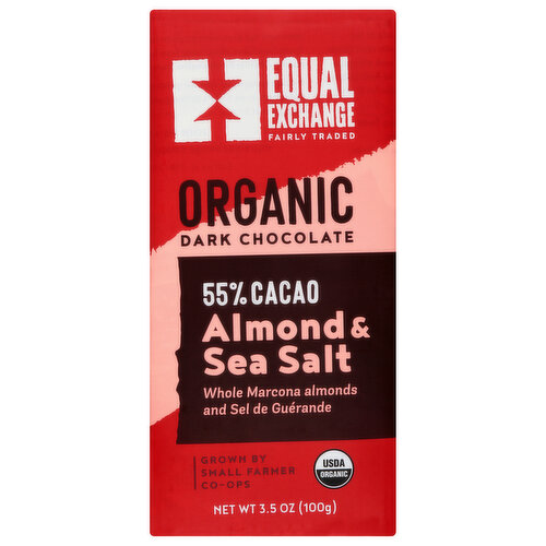 Equal Exchange Chocolate Bars, Dark Chocolate, Almond & Sea Salt, 55% Cacao