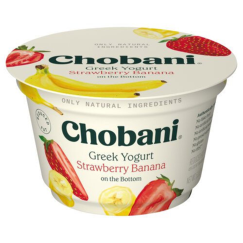 Chobani Yogurt, Greek, Low Fat, Strawberry Banana on the Bottom