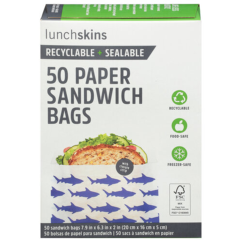 Lunch Skins Paper Sandwich Bags, Shark