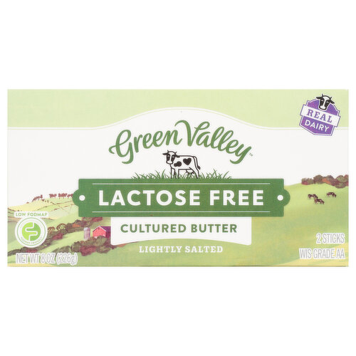 Green Valley Creamery Cultured Butter, Lactose Free, Lightly Salted, 2 Sticks
