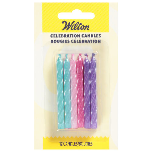 Wilton Teal, Pink & Purple Metallic Birthday Candles, 12-Count