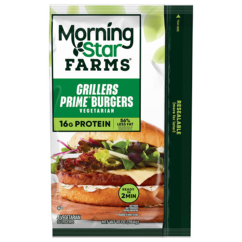 Morning Star Farms Veggie Burgers, Plant Based Protein, Frozen Meal, Grillers Prime