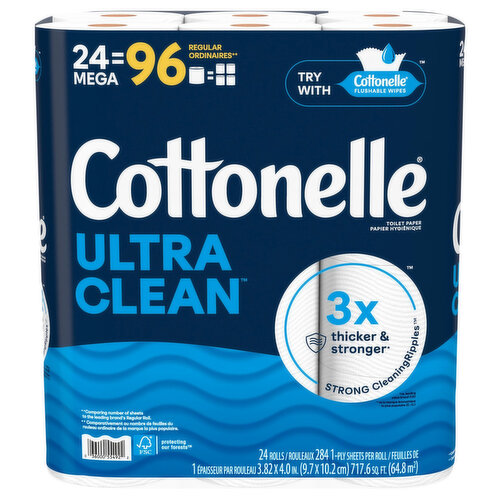 Cottonelle Toilet Paper, Mega Rolls, 1-Ply
