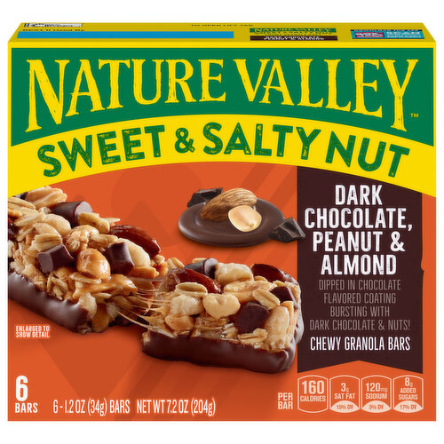 Nature Valley Granola Bar, Sweet & Salty Dark Chocolate Peanut & Almond, 6 Bars
