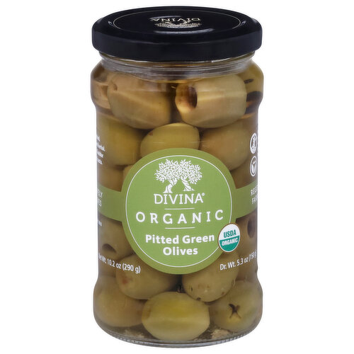 Divina Olives, Organic, Green, Pitted