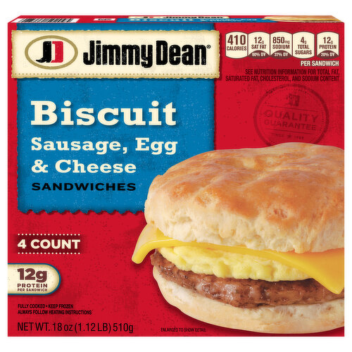 Jimmy Dean Sausage, Egg & Cheese Biscuit Breakfast Sandwiches, Frozen