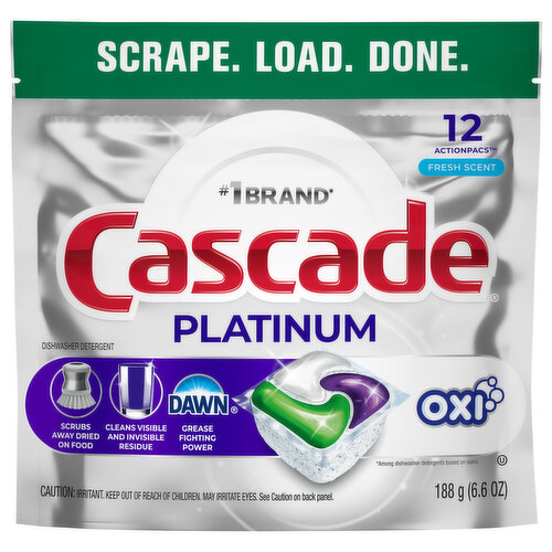 Cascade Platinum Dishwasher Pods with Oxi, Fresh Scent