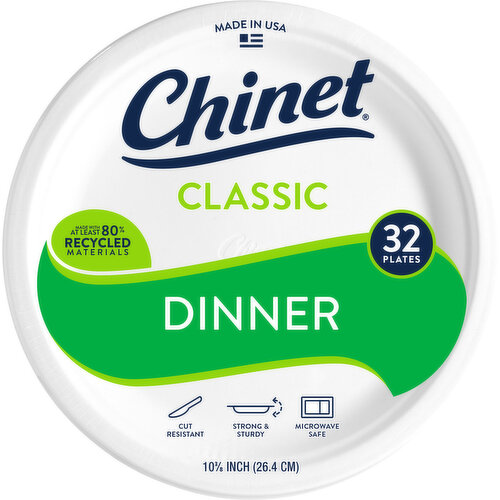 Chinet Classic White Dinner Plates 10.375 inch