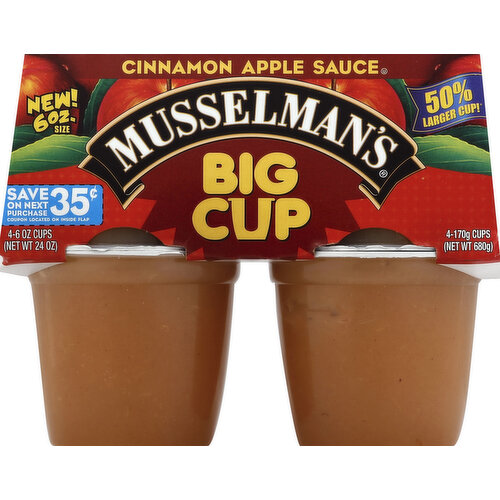 Musselman's Apple Sauce, Cinnamon, Big Cup
