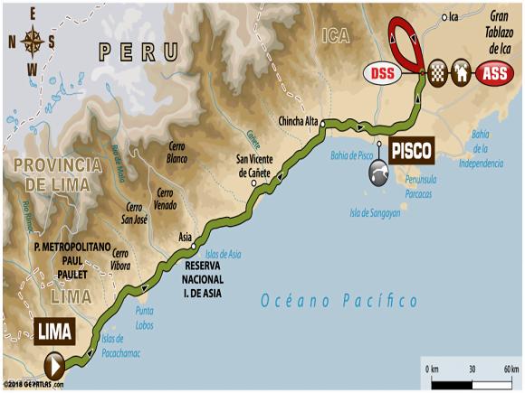 Mapa do roteiro da 1 Etapa do Rally Dakar 2018