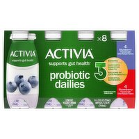 Activia Probiotic Dailies Strawberry and Blueberry Low Fat Yogurt Drink, 3.1 fl oz, 8 count, 8 Each